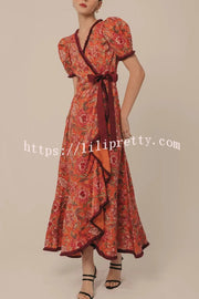 Bohemian Floral Print Elegant Puff Sleeve Holiday Maxi Dress