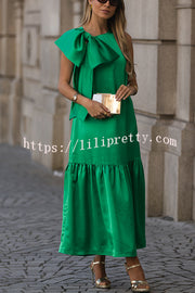 Ever Yours Satin Oversized Bow Detail Sleeveless Loose Maxi Dress