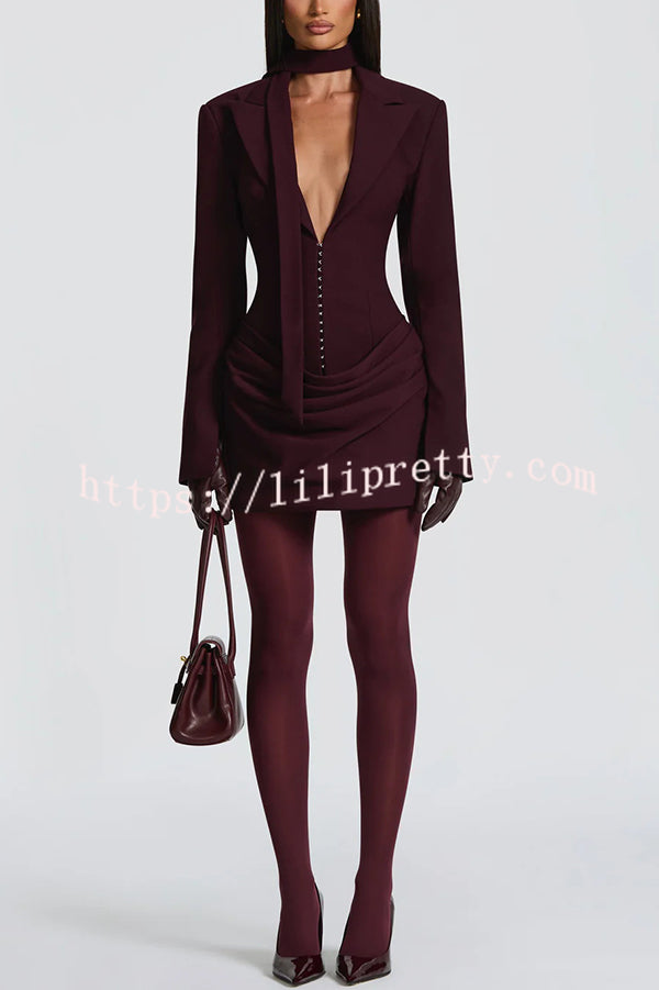 Solid Color Slim-fit V-neck Elegant Draped Formal Mini Dress