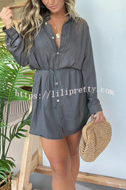 Solid Color Long Sleeve Button Casual Shirt-Style Rompers