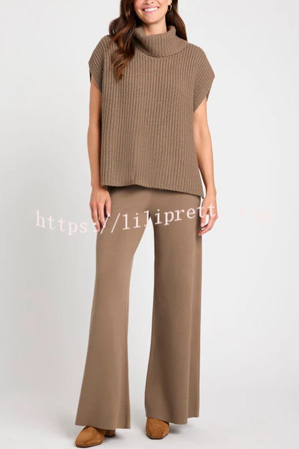 Comfortable and Luxe Knit TurtleNeck Cap Sleeves Lightweight Sweater