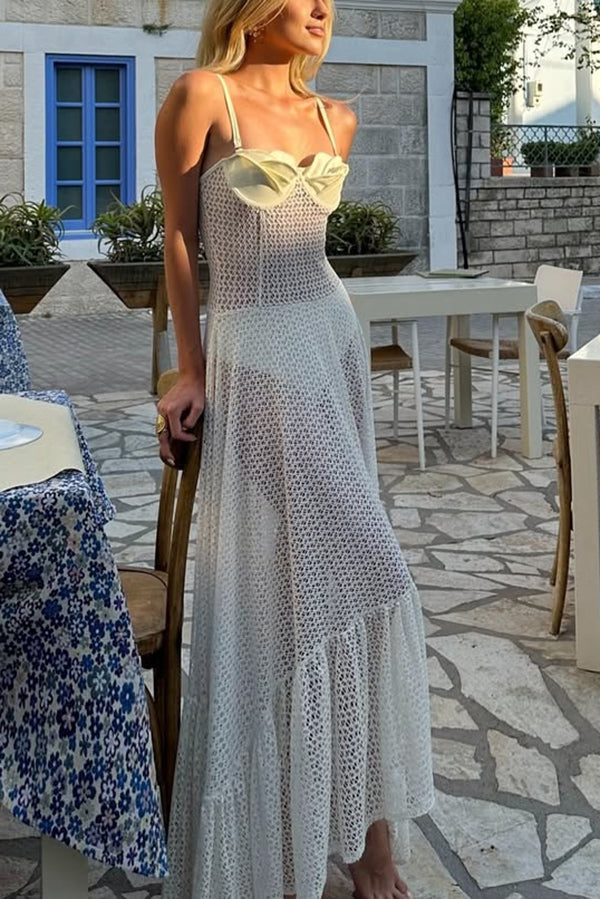 Fashion Lace Suspender Slim See-through Maxi Dress