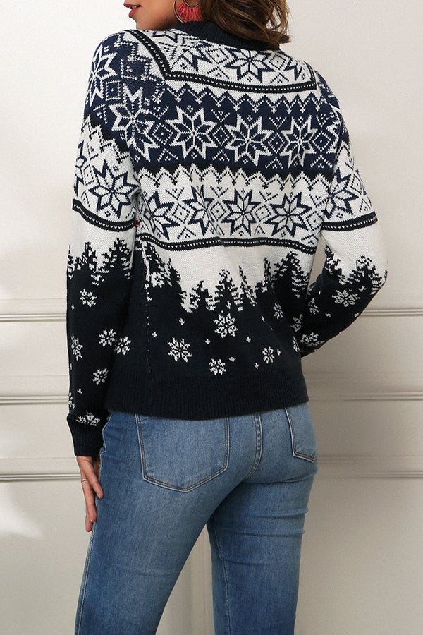 LIlipretty Christmas Print Crew Neck Long Sleeve Sweater