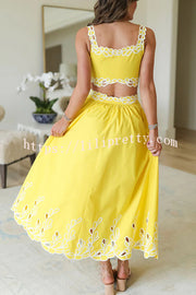 Perfect Vacation Embroidered Trim Crop Tank and Elastic Waist A-line Maxi Skirt Set