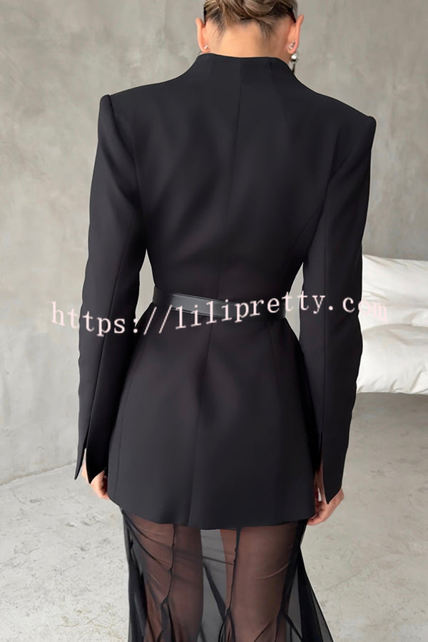 Shes Timeless V-neck Single Button Long Sleeve Waisted Blazer