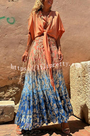 Elina Tie Dye Gradient Flower Drawstring Elastic Waist Maxi Skirt