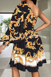 Lilipretty® Stylish Printed One Shoulder Tighten Waist Mini Dress
