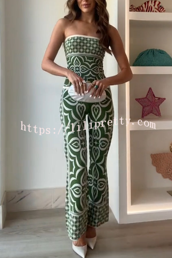 Orla Knit Mosaic Tile Print Bandeau and High Rise Stretch Flared Pants Set