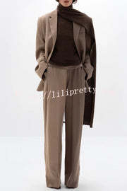 Girl Boss Avant-garde Contrast Colors Lapel Boyfriend Blazer and Pocketed Wide Leg Pants Set