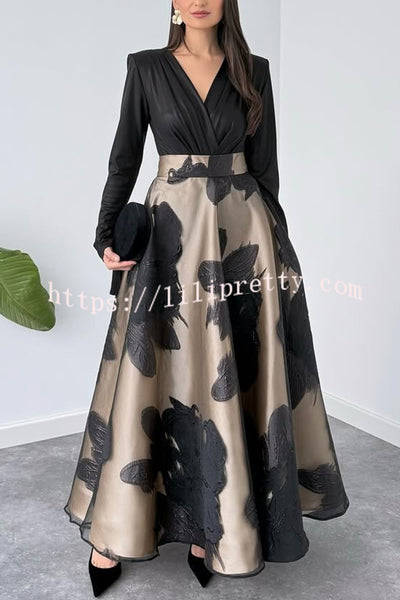 Chic Celebration Tulle Floral Pattern Jacquard High Rise Flared Maxi Skirt