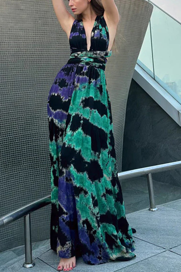 Lilipretty® Tie-dye Printed Sleeveless Backless Strappy Maxi Dress