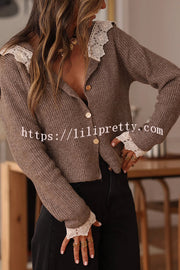 Fashionable Lace-trimmed Sailor Collar Casual Knit Cardigan