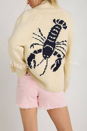 Fashion Lobster Pattern Casual Long Sleeve Knit Cardigan