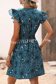 Wonderful Weekend Floral Print Ruffle Sleeve Elastic Waist Mini Dress