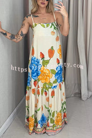 Floral Print Halter Back Loose Pocket Full Hem Maxi Dress