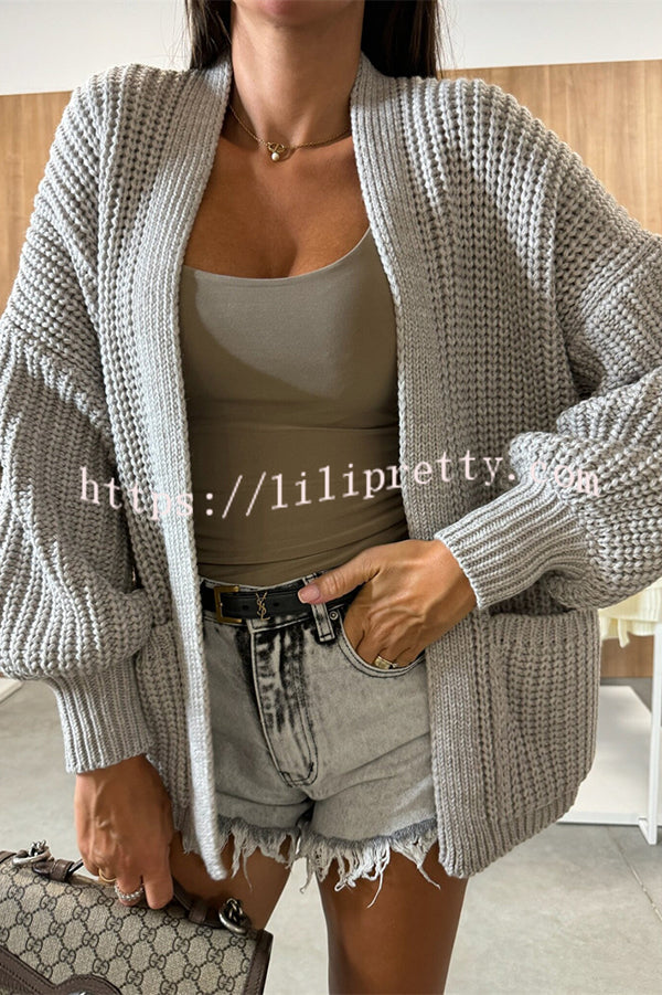 Solid Color V-neck Long-sleeved Casual Knitted Cardigan