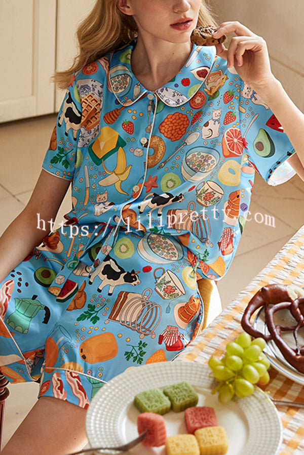 Breakfast Print Home Shorts Two-piece Set
