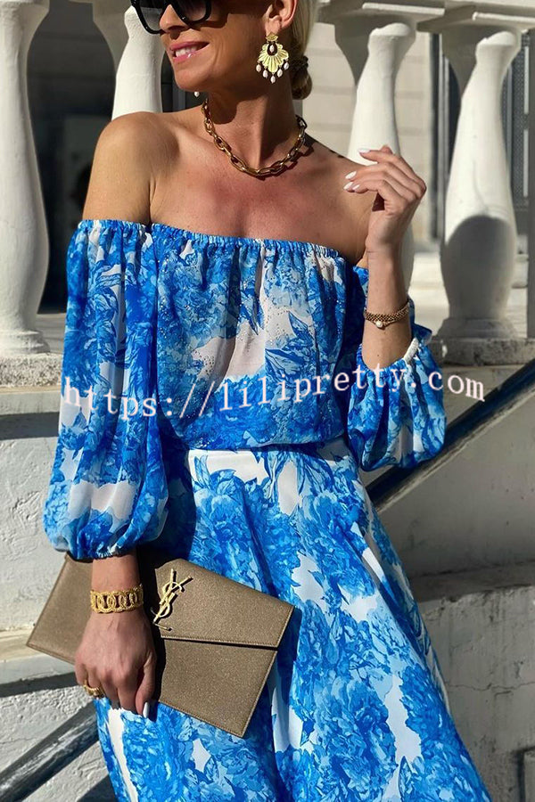 Lilipretty® Bali Breeze Floral Off Shoulder Elastic Waist Vacation Maxi Dress