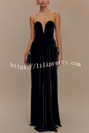 Paige Velvet Off Shoulder Side Pleated Hip Drape Maxi Dress
