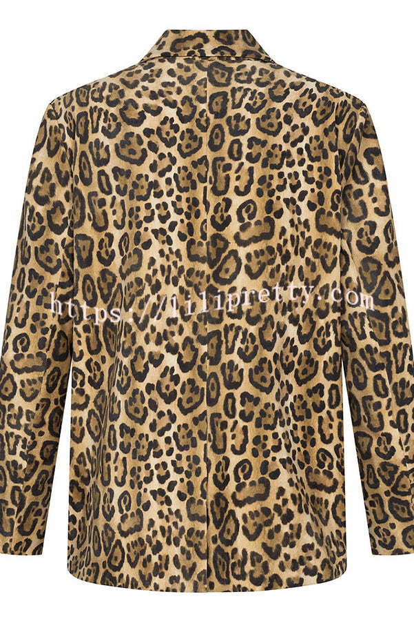 Catwalk Leopard Single Button Long Sleeve Pocketed Lapel Boyfriend Blazer