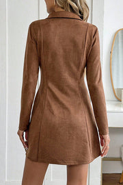 Stylish Suede Collared Long-sleeved Slim-fit Mini Dress