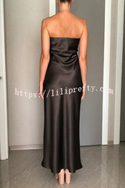 Satin Solid Color Elegant Strapless Slim Maxi Dress