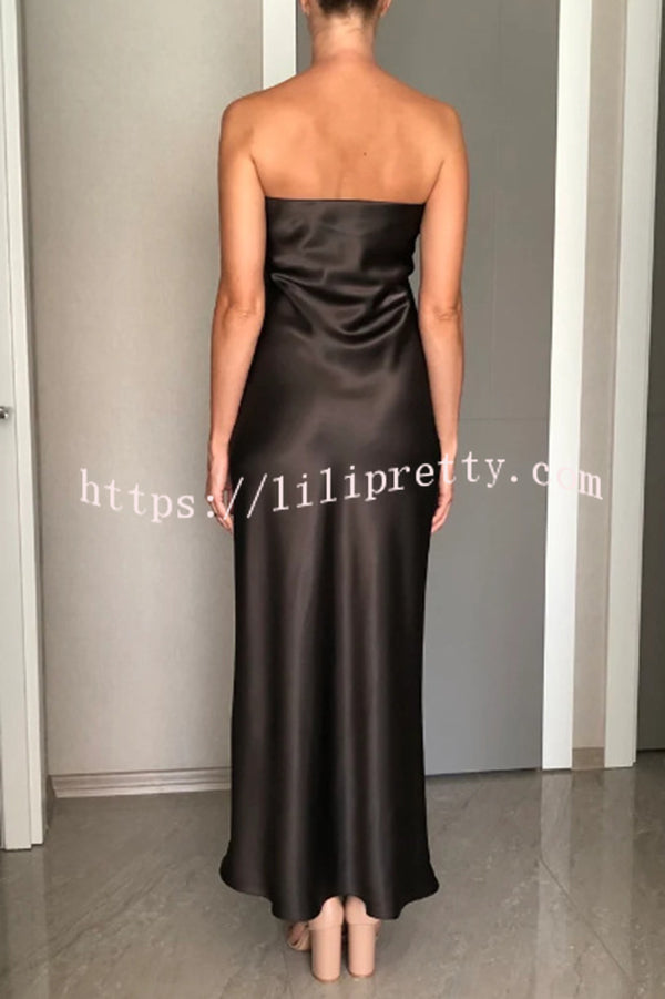 Satin Solid Color Elegant Strapless Slim Maxi Dress