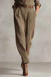 Retro Plaid Print Casual Pocket High-waisted Jumpsuit