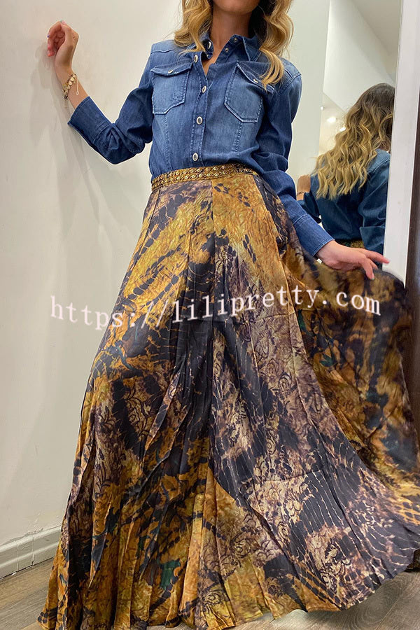 Lilipretty Like Wow Sequin Waistband Tie-dye Elastic Waist Pocketed Swing Maxi Skirt