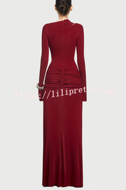 Stylish Long-sleeved Slim-fit Pleated Elegant Maxi Dress