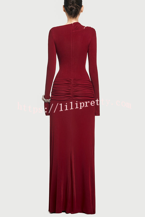 Stylish Long-sleeved Slim-fit Pleated Elegant Maxi Dress