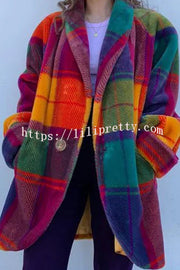 Show Stopping Plush Lined Lapel Color Blocked Long Sleeved Coat