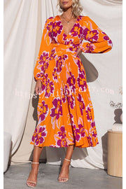 Lilipretty Feeling Loved Floral Print Back Cutout Pleated Midi Dress