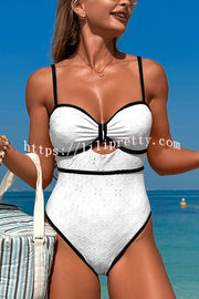 Fashion Contrast Color Hollow Stretch One-piece Swimsuit