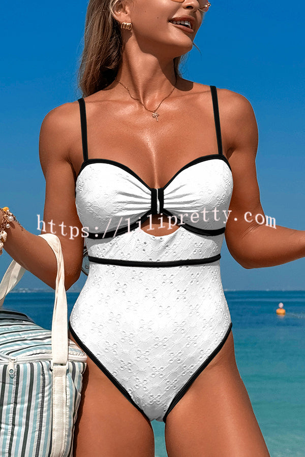 Fashion Contrast Color Hollow Stretch One-piece Swimsuit