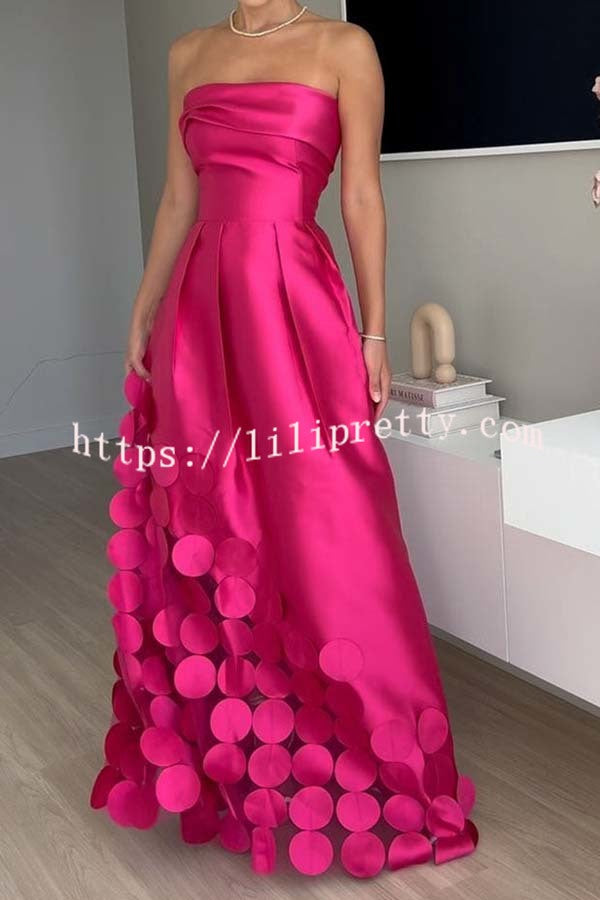 Luxurious Poise Satin Spliced mesh Polka-dot Fabric Off Shoulder Formal Maxi Dress