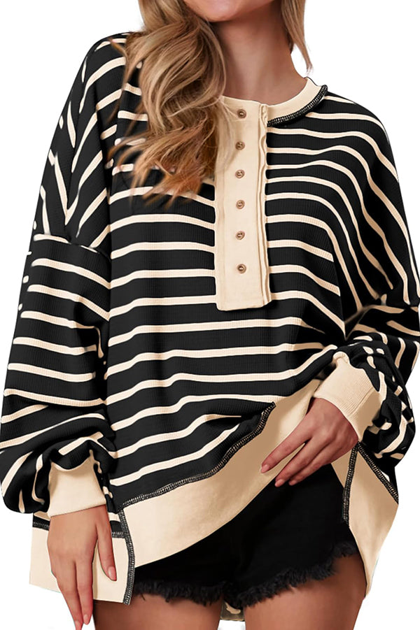 Fashion Striped Print Loose Casual Long-sleeved Top