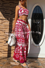 Unique Printed Sexy Sling Tank and Elastic Waist Large Hem Maxi Skirt Set