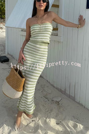 Bahamas Beach Knit Colorblock Stripes Bandeau Top and High Rise Stretch Maxi Skirt Set