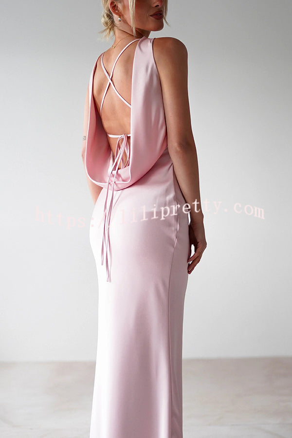 Solid Color Sexy Backless Lace-up Elegant Slim Maxi Dress