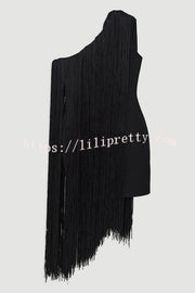 Fashion One-shoulder Slim-fit Elegant Tassel Mini Dress