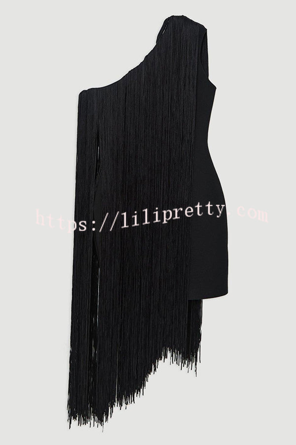 Fashion One-shoulder Slim-fit Elegant Tassel Mini Dress
