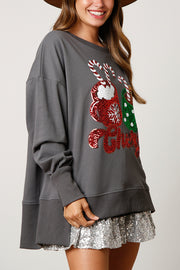 Christmas Candy Cup Sequined Casual Loose Sweatshirt