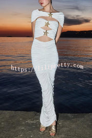 Solid Starfish Decoration Shawl and Cutout Stretch One-Piece Swimsuit