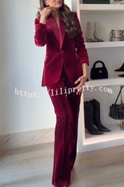 Delicate Daze Velvet Satin Lapel Button Up Long Sleeve Tapered Waist Blazer