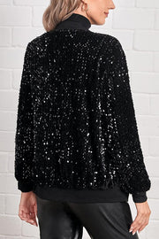 Fashionable Sequined Long-sleeved Zip-up Casual Jacket