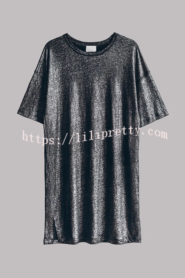 The Dark Sparkly Relaxed Slit T-shirt Mini Dress