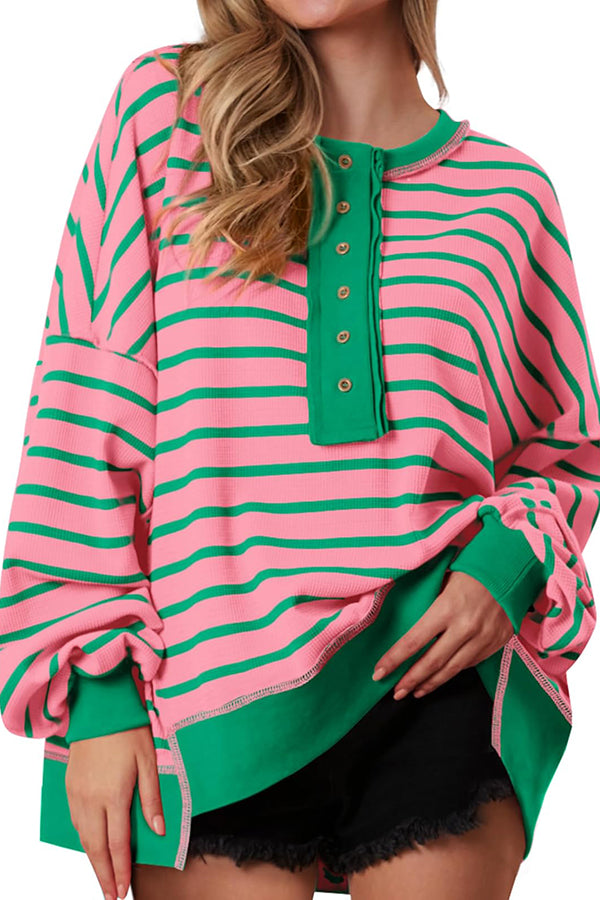 Fashion Striped Print Loose Casual Long-sleeved Top