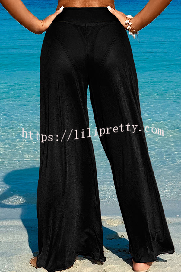 Solid Color Loose Metal Buckle Beach Pants