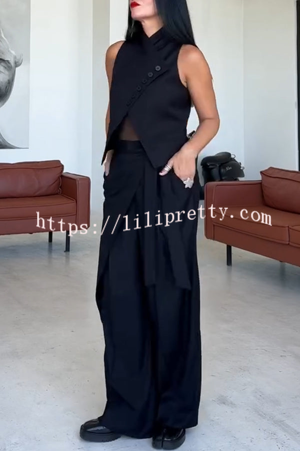 Urban Charm Wrap Tie-up Elastic Waist Pocketed Wide Leg Pants